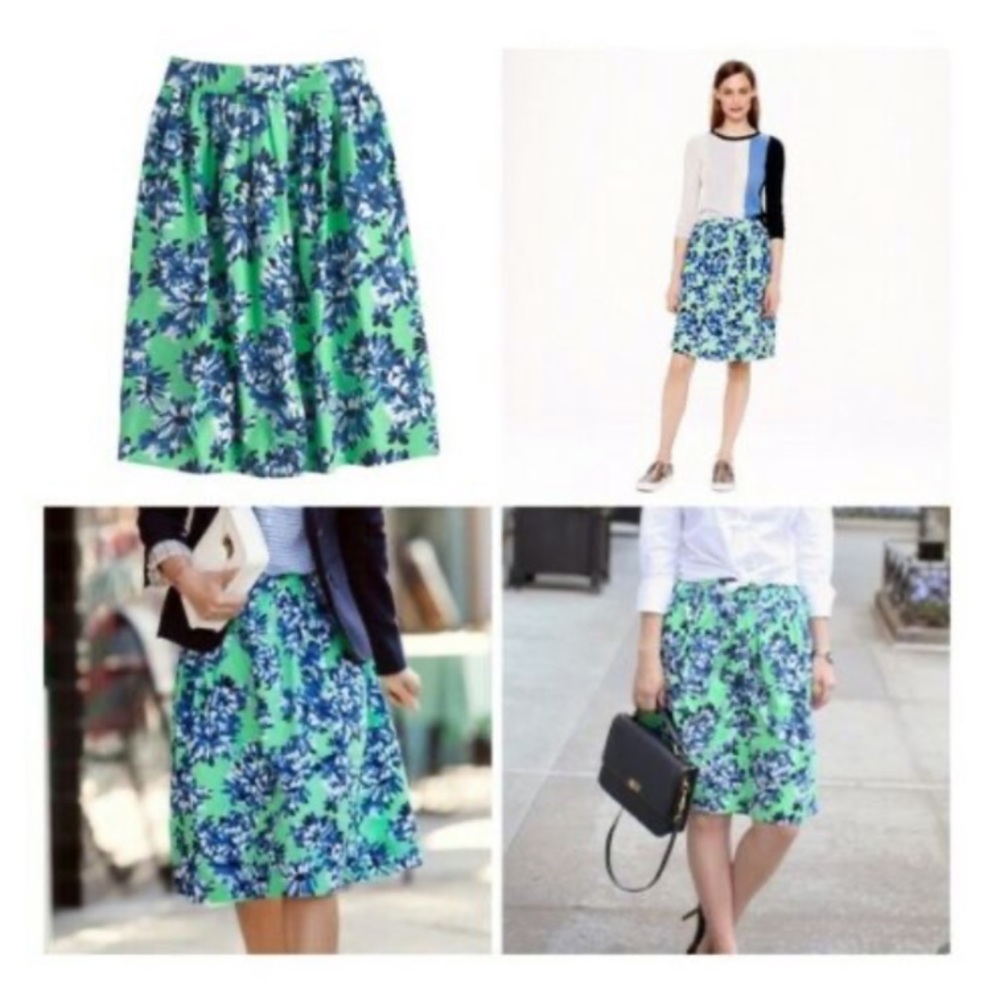 J. Crew NWOT❗️Patio Green Blue Floral Skirt
